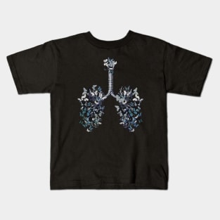 Lung Anatomy art,blue butterflies, Cancer Awareness Kids T-Shirt